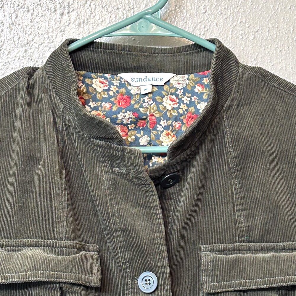 Sundance Green Corduroy Jacket w Floral Lining & Pockets Size Medium - Picture 2 of 7